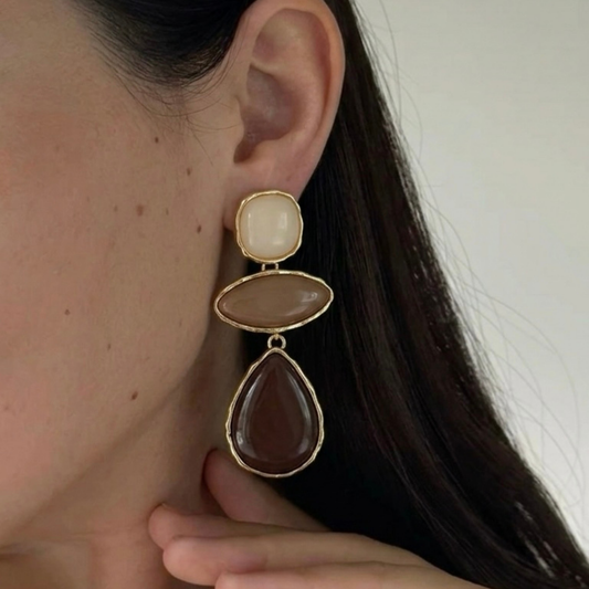 Royal Kahverengi Küpe — 14 ayar altın görünümlü küpe | Ferlin Jewelry