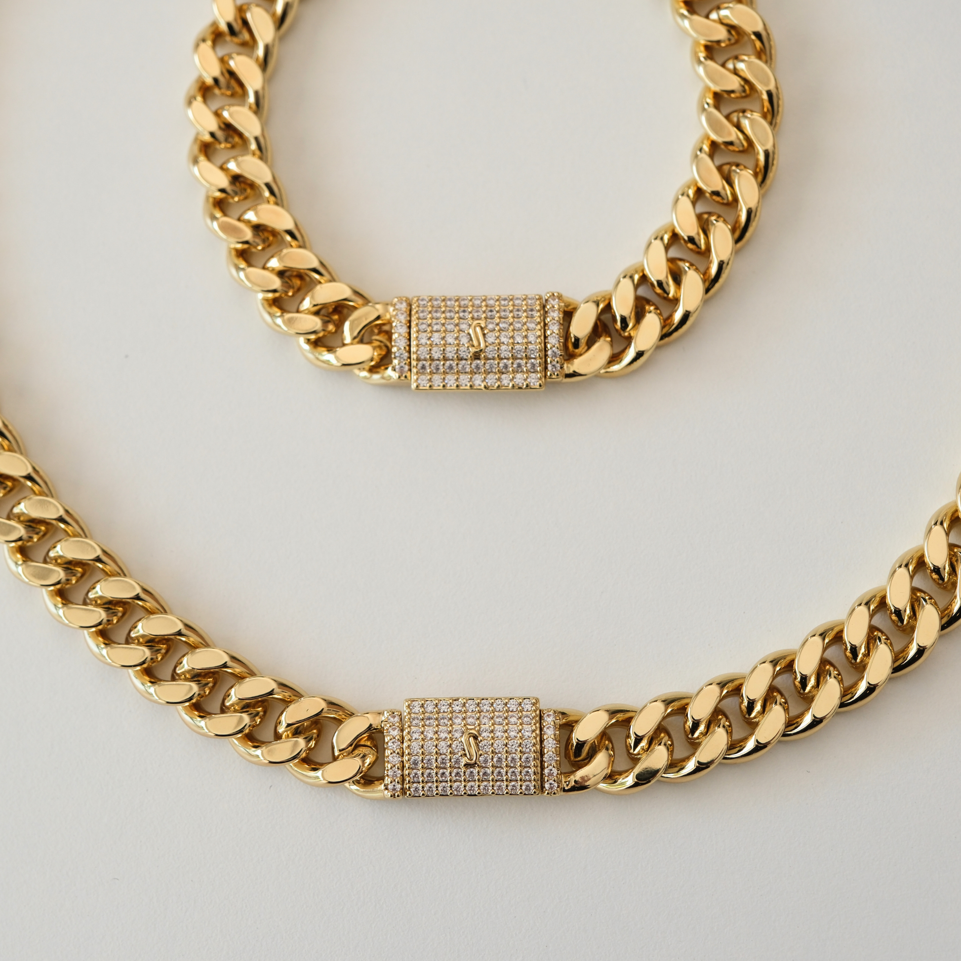 Gurmet Kalın Zincir Set 14K Çift Kaplama — 14 ayar altın görünümlü set | Ferlin Jewelry