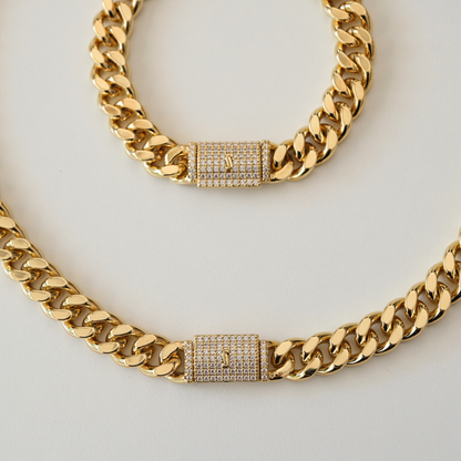 Gurmet Kalın Zincir Set 14K Çift Kaplama — 14 ayar altın görünümlü set | Ferlin Jewelry