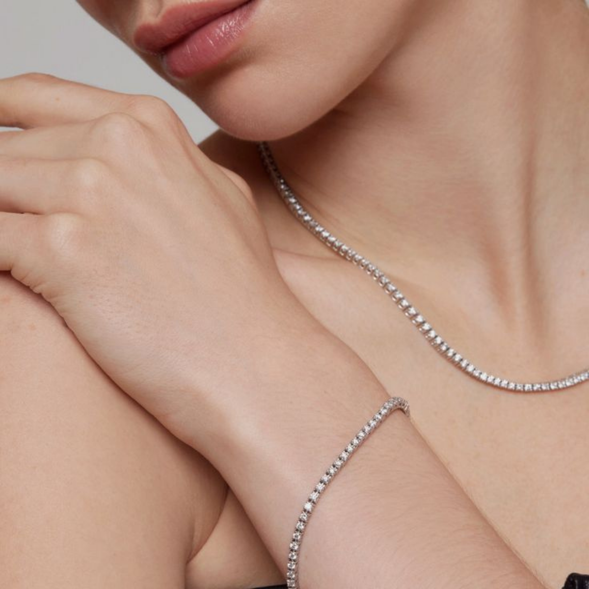 Dönme Yapmayan Silver Renk Su Yolu Kolye Bileklik Set  2mm