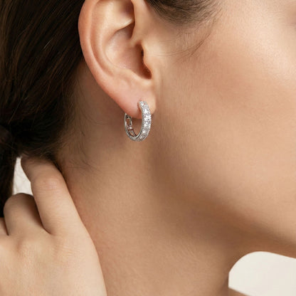 Taşlı VIP Halka Küpe — 14 ayar altın görünümlü küpe | Ferlin Jewelry