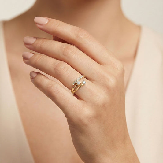 Ayarlanabilir Taş Detaylı Yüzük — 14 ayar altın görünümlü yüzük | Ferlin Jewelry
