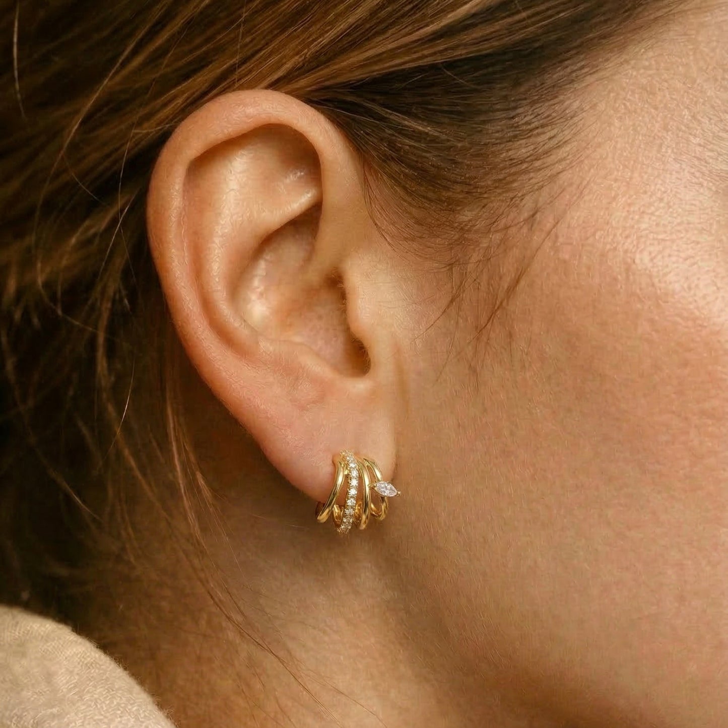 Elis Çoklu Görünüm Küpe VIP Küpe — 14 ayar altın görünümlü küpe | Ferlin Jewelry